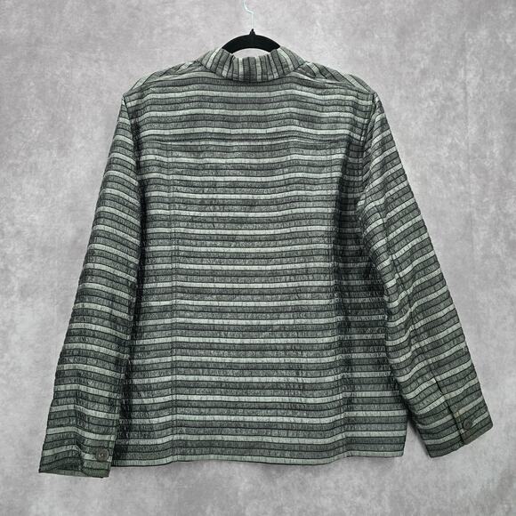 Easy Spirit Gray Stripe Button Metallic Long Sleeve Coat Jacket Large - Picture 2 of 7